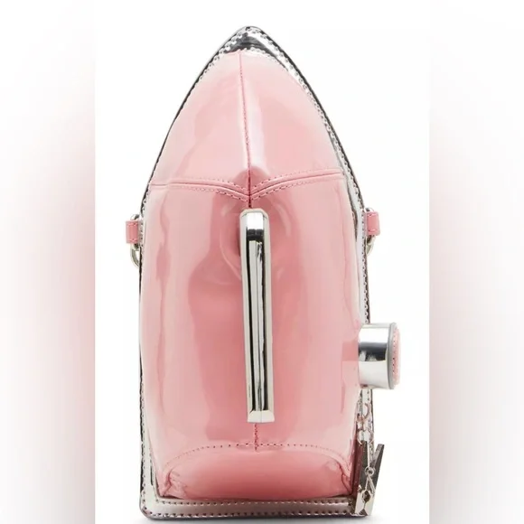Betsey Johnson Kitch Iron bag NWT Pink Patent Crossbody Bag with Silver Chain - Picture 4 of 9
